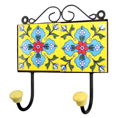 Yellow Turquoise Floral Tiles Hooks